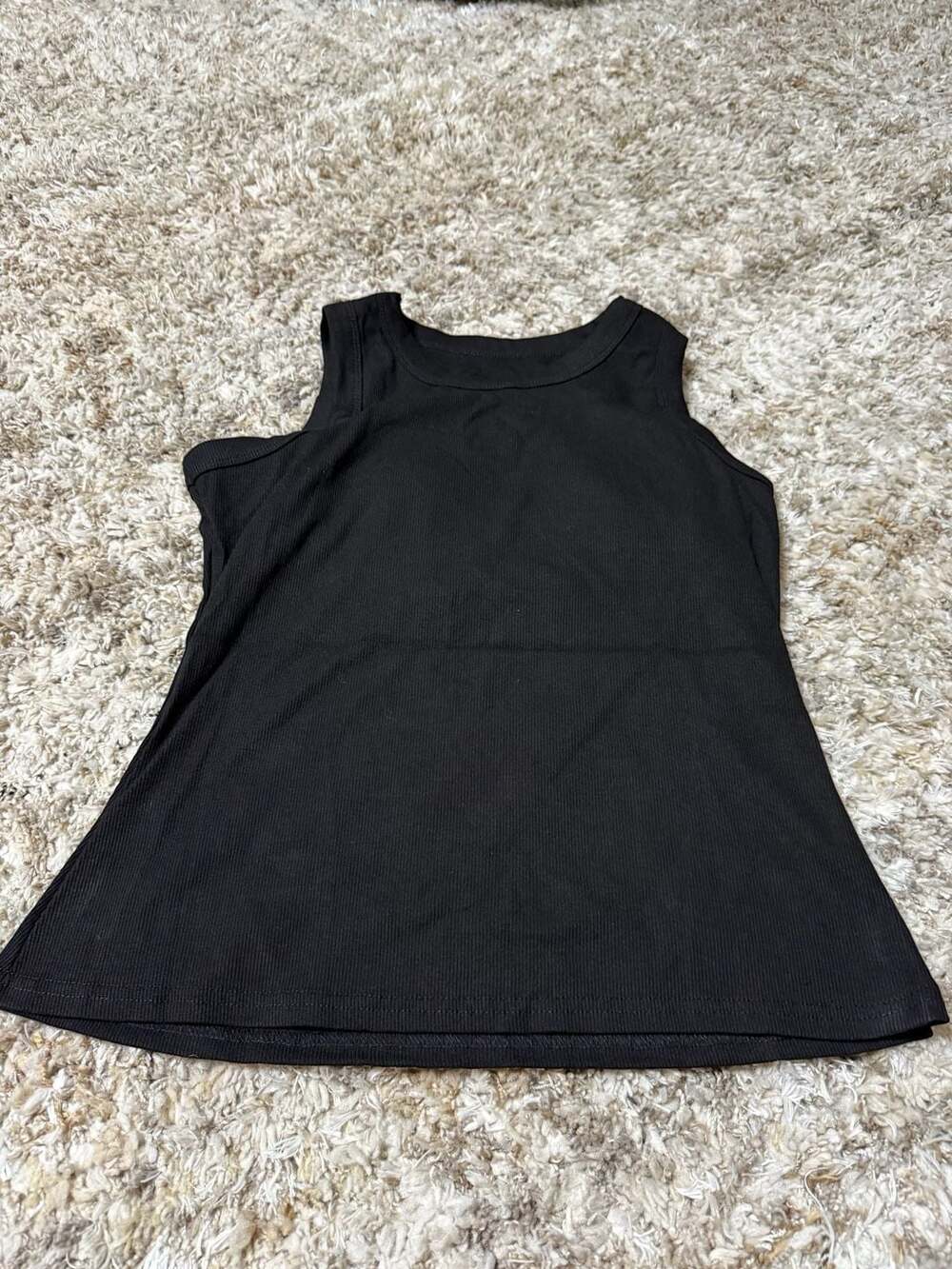 Women's Black Ribbed Knit Built-In Bra Tank Top Size XL
